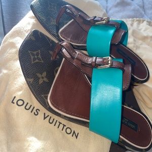 Louis Vuitton Brown Monogram Canvas Leather Voyage Flat Thong Sandals 36,